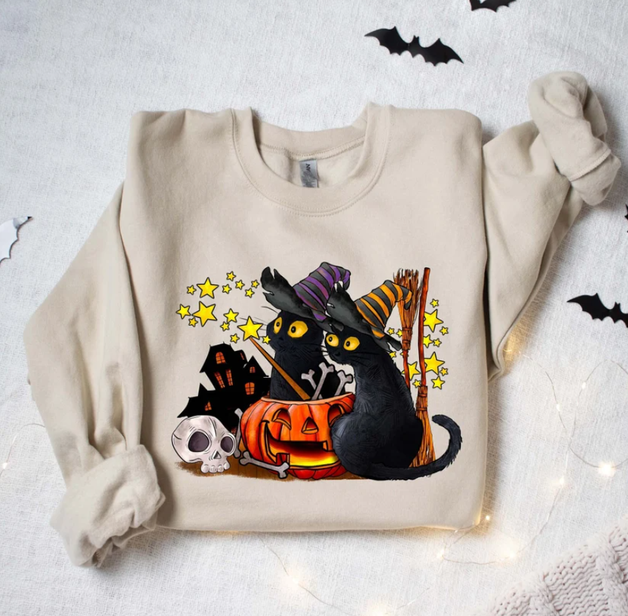 Halloween Sweatshirt,Cat Sweatshirt,Ghost Shirt,Halloween Sweater,Cool Halloween Cat Shirt,Cat Lover Tshirt,Black Cat Shirt