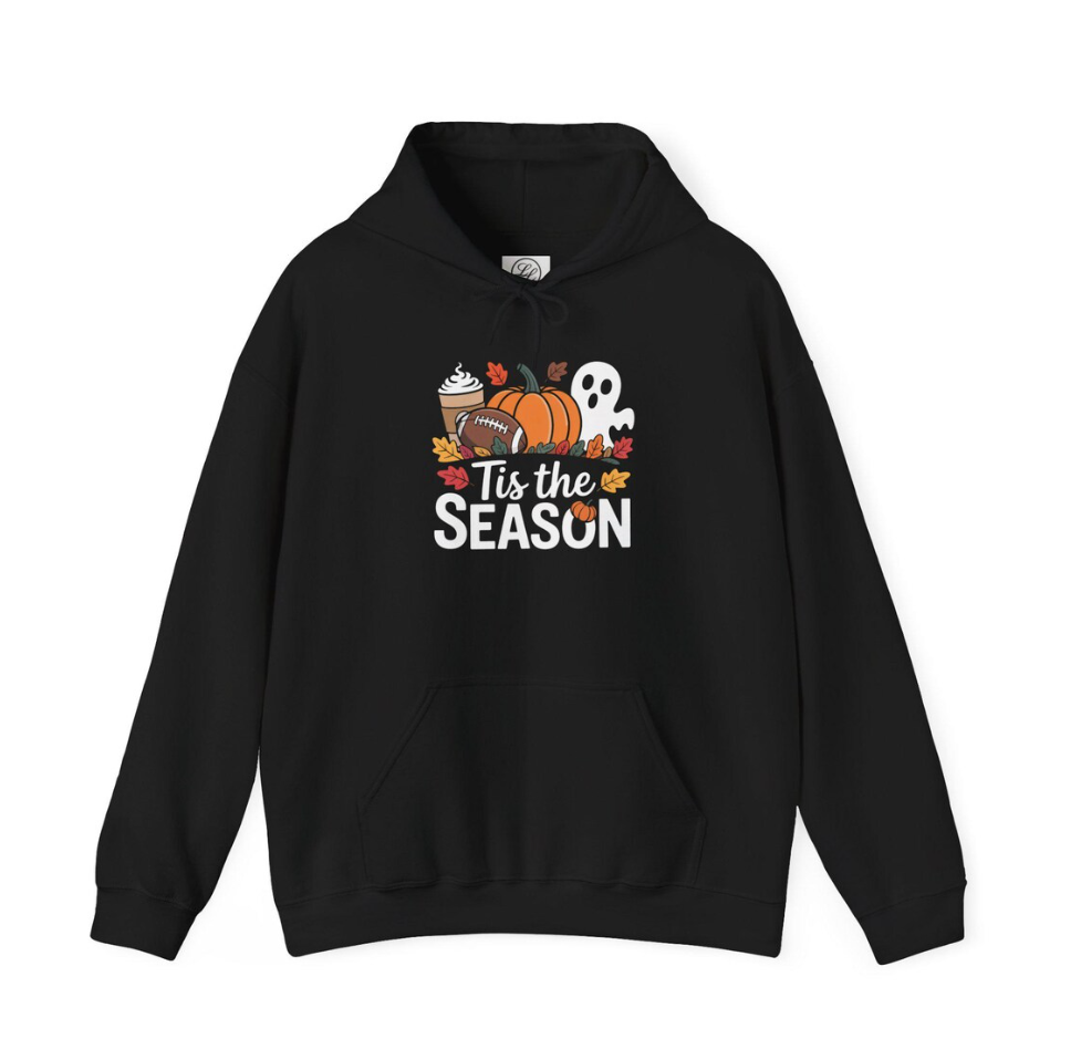 Fall Themed Unisex Hoodie, Cozy Autumn Sweatshirt, Halloween Apparel, 'Tis the Season Clothing, Casual Gift for Him or Her