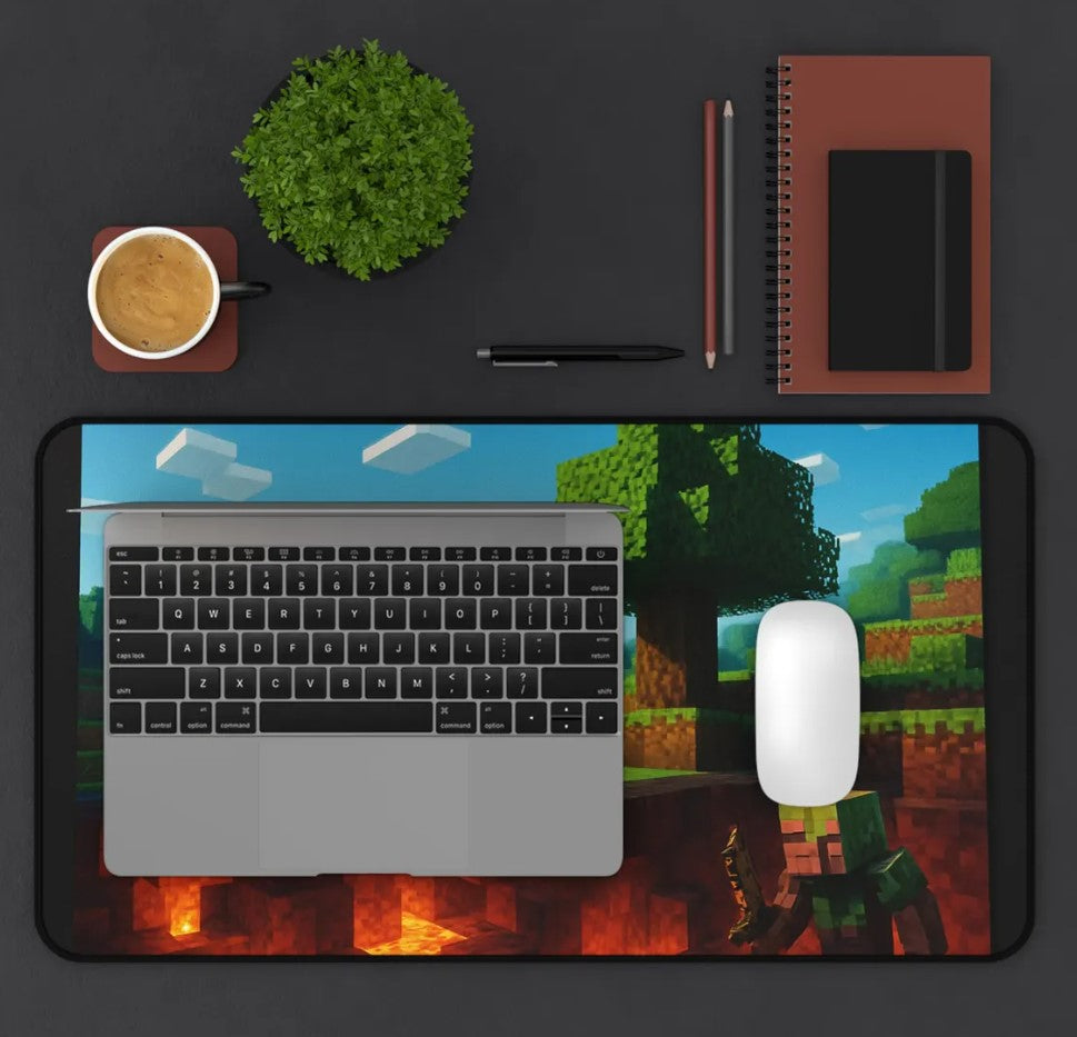 Gamer Desk Mat, Minecraft Inspired Desk Mat, Colourful Gaming Accessory, Gamer Gift, Office Decor, Desk Pad, Gaming Mouse Pad, Choose Size