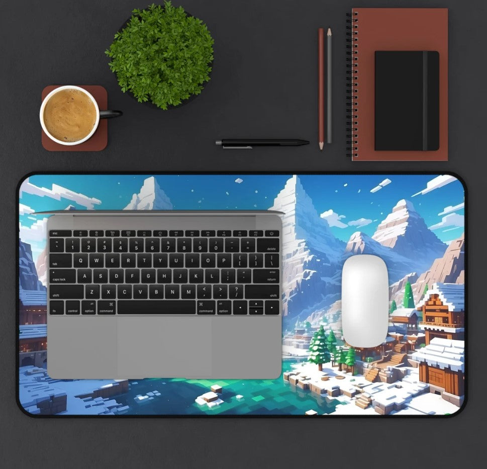 Minecraft Snowy Mountain Village Gaming Desk Mat Aesthetic Gaming Art Gaming Computer Peripheral Aesthetic Design RGB Computer Environment, Choose Size