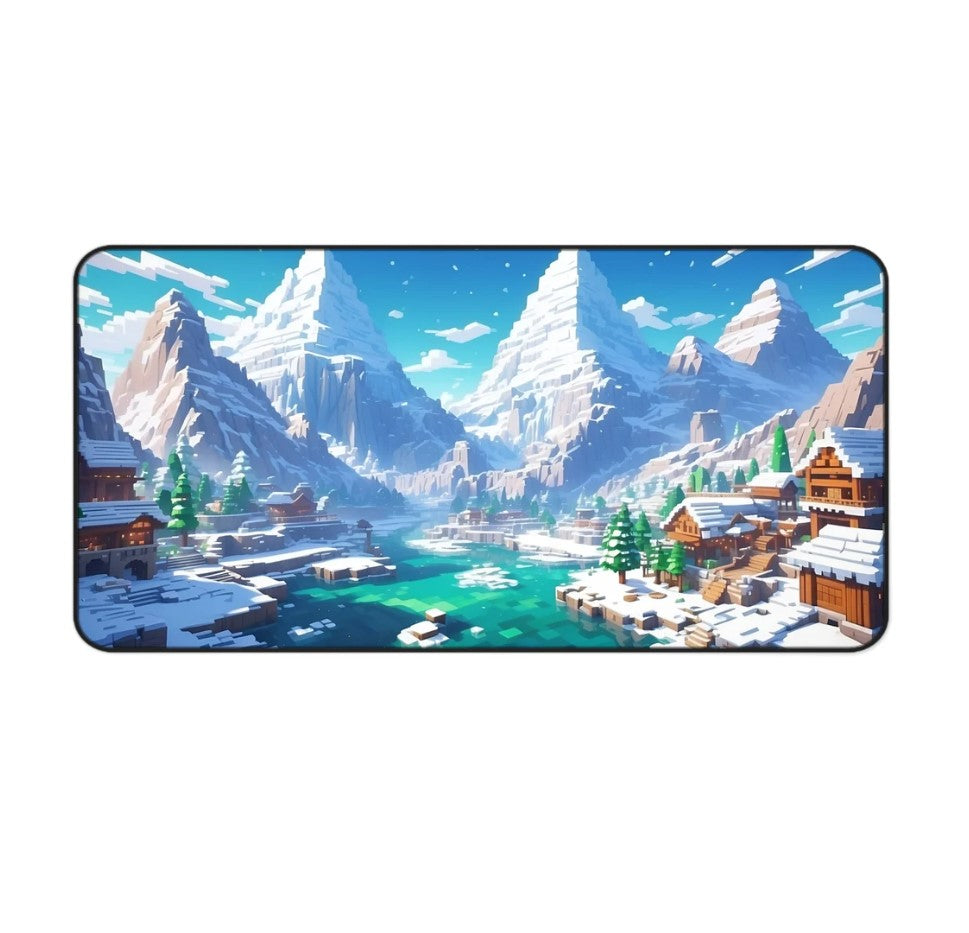 Minecraft Snowy Mountain Village Gaming Desk Mat Aesthetic Gaming Art Gaming Computer Peripheral Aesthetic Design RGB Computer Environment, Choose Size
