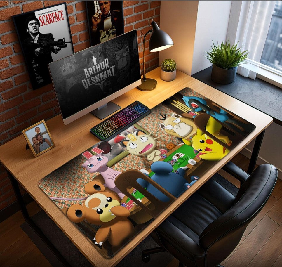 Pokemon Poker Mouse Pad, Pikachu Meowth Psyduck Desk Mat, Funny Anime Gaming Pad, Pokemon Fan Gift Decor, Choose Size (Copy)