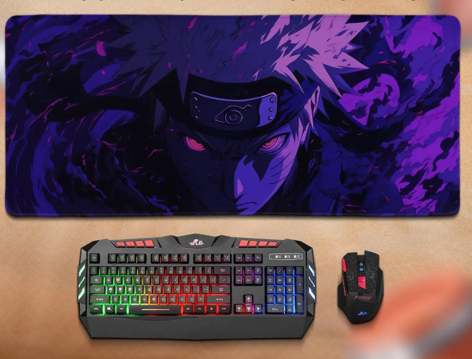 Naruto Desk Mat – Dark Purple Aura with Rinnegan Eyes, Anime Mouse Pad for Gamers, Shinobi Decor, Ninja Gift, Desk Setup, Choose Size