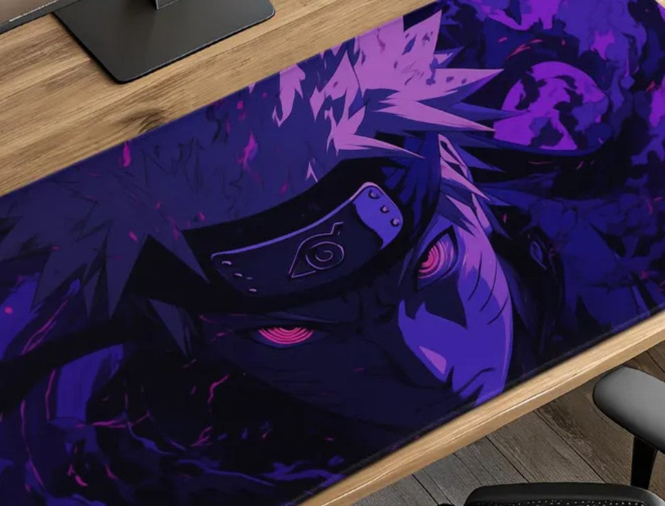 Naruto Desk Mat – Dark Purple Aura with Rinnegan Eyes, Anime Mouse Pad for Gamers, Shinobi Decor, Ninja Gift, Desk Setup, Choose Size