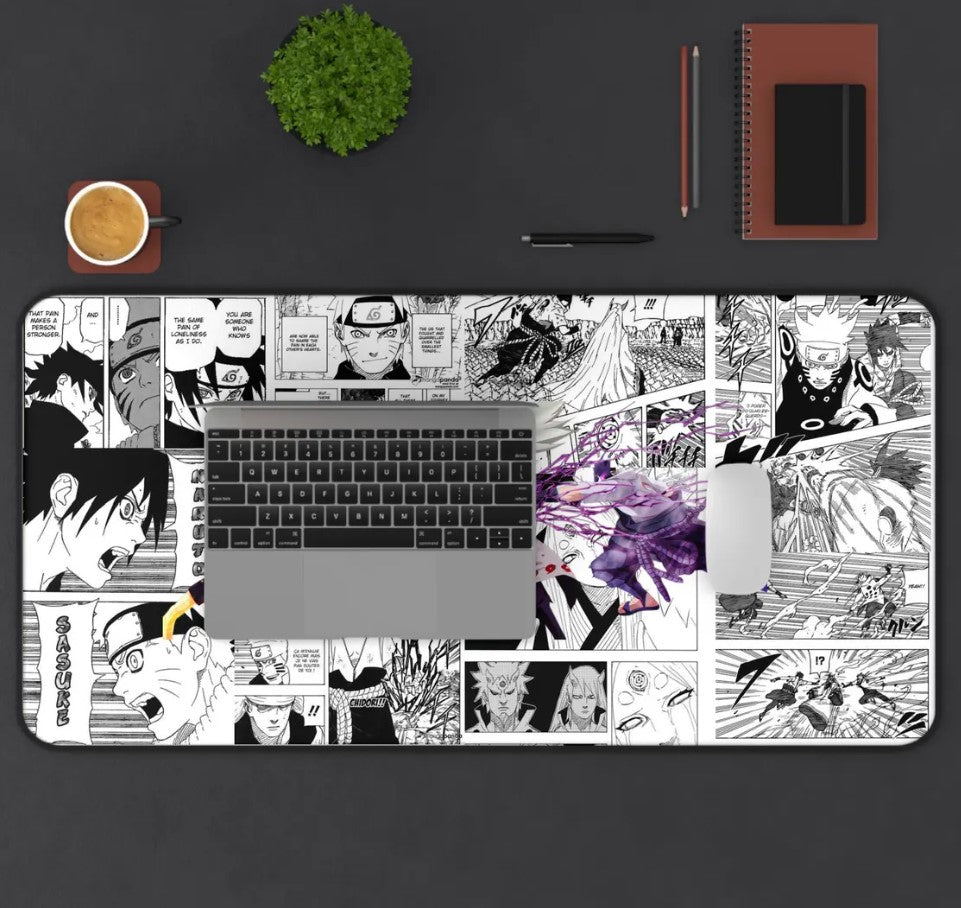 Naruto vs Sasuke Manga Panel Desk Mat: Anime Gaming Mouse Pad, Choose Size