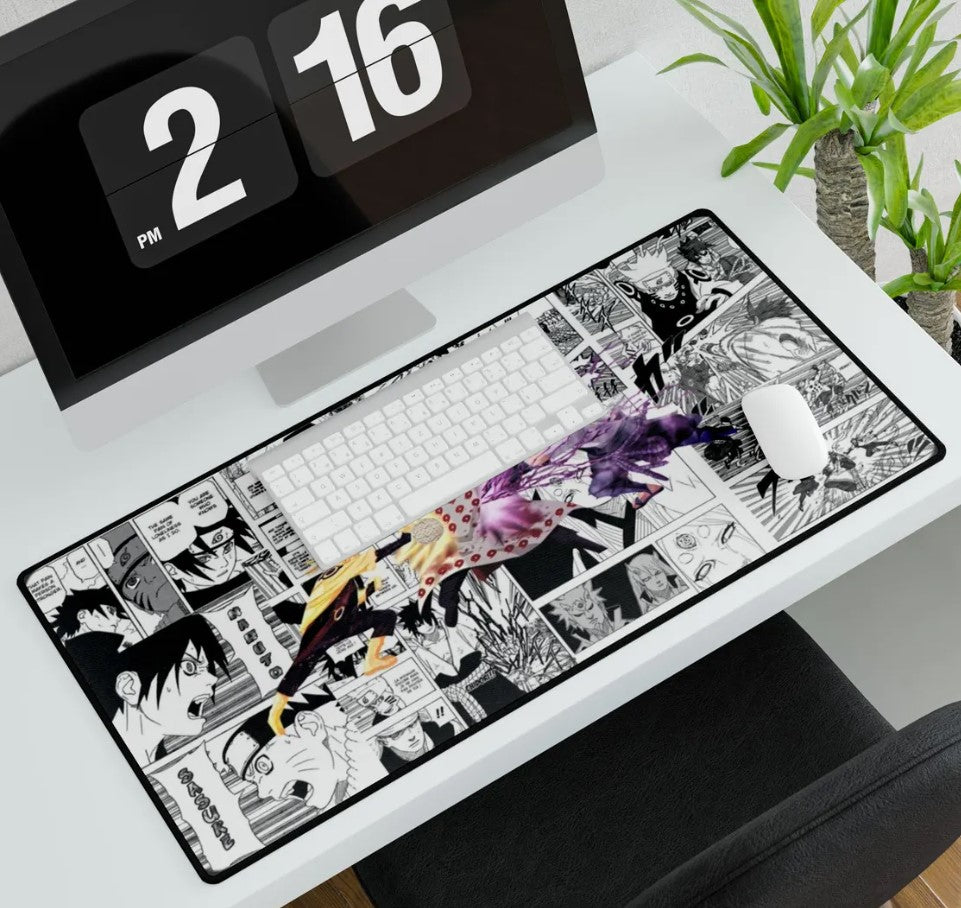 Naruto vs Sasuke Manga Panel Desk Mat: Anime Gaming Mouse Pad, Choose Size