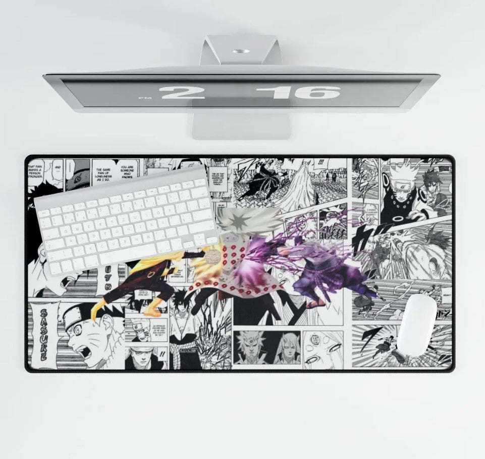 Naruto vs Sasuke Manga Panel Desk Mat: Anime Gaming Mouse Pad, Choose Size