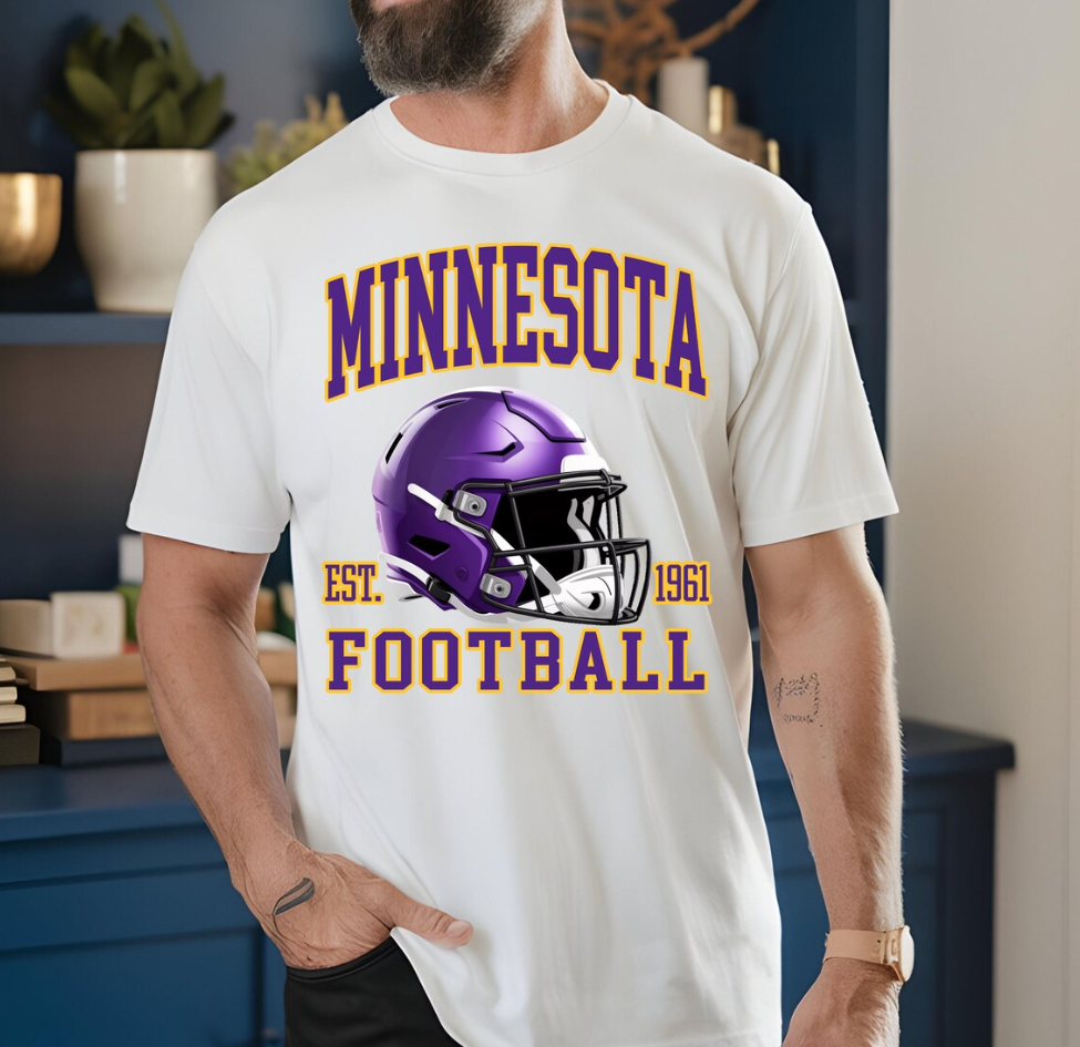 Minnesota Football Helmet T-Shirt, Est 1961, Football Fan Apparel, Minnesota Vikings , Game Day Outfit