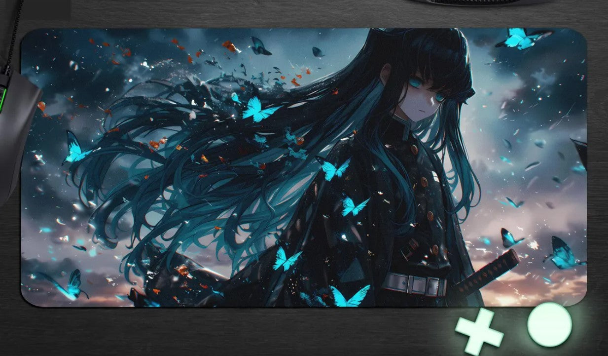 Demon Slayer Mousepad – Muichiro Tokito Gaming Desk Mat Kimetsu Fan Art, Stitched Edges, Choose Size