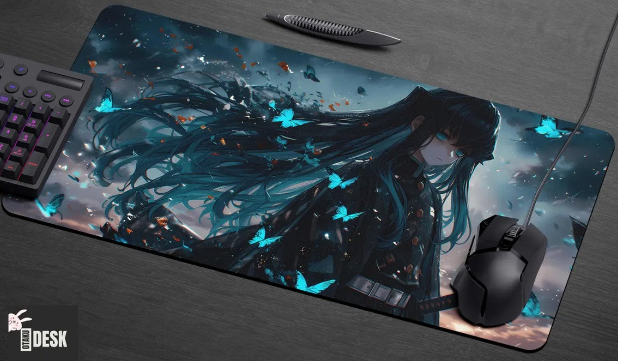 Demon Slayer Mousepad – Muichiro Tokito Gaming Desk Mat Kimetsu Fan Art, Stitched Edges, Choose Size