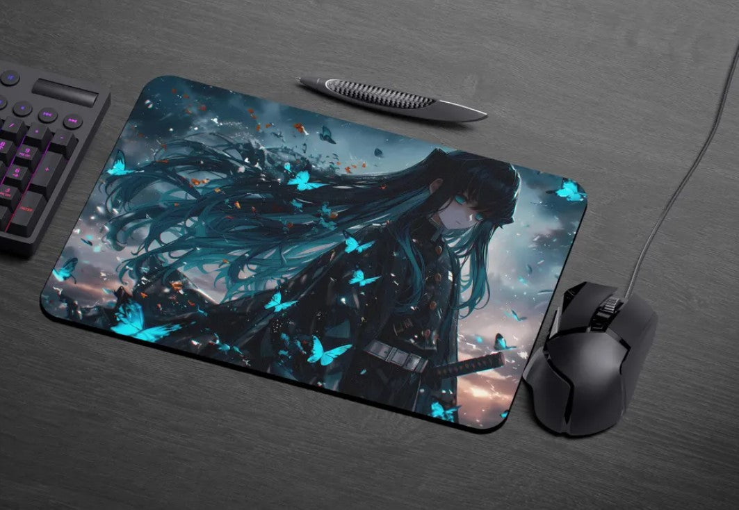 Demon Slayer Mousepad – Muichiro Tokito Gaming Desk Mat Kimetsu Fan Art, Stitched Edges, Choose Size
