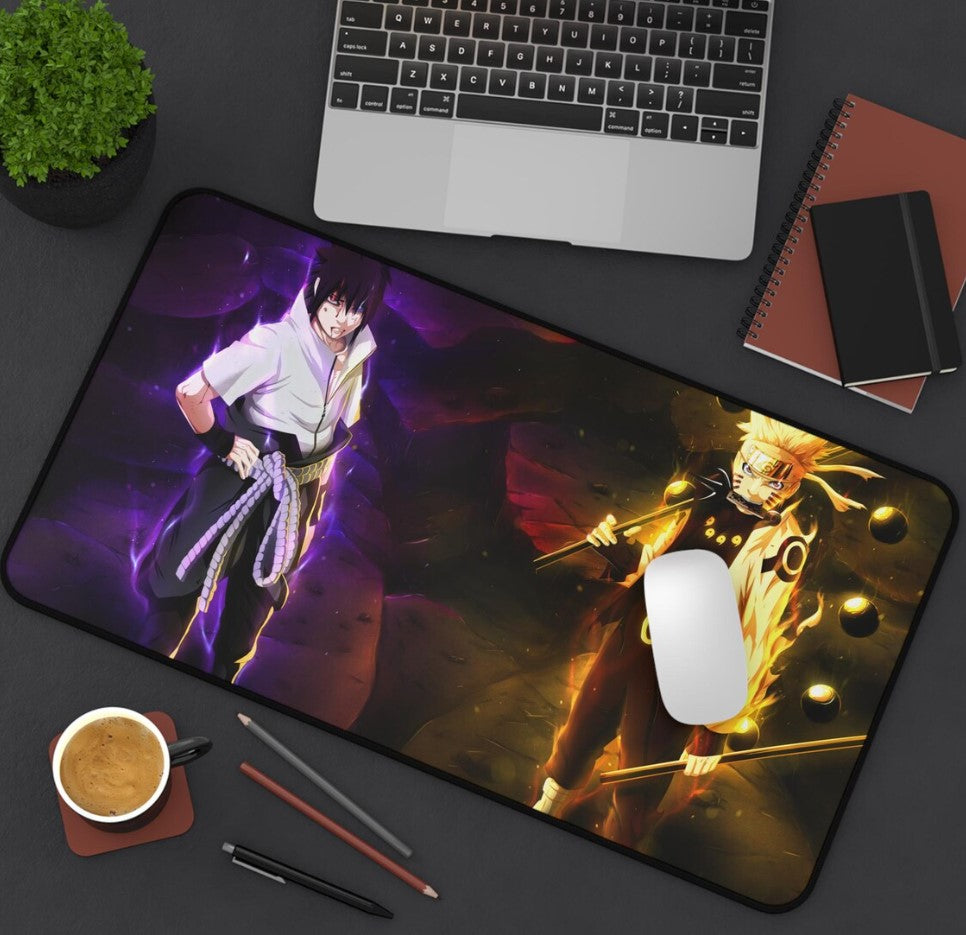 Naruto Anime Desk Mat - Naruto and Sasuke Gaming Mouse Pad, Office Decor, Gift for Anime Fans, Great for Home & Work, Choose Size