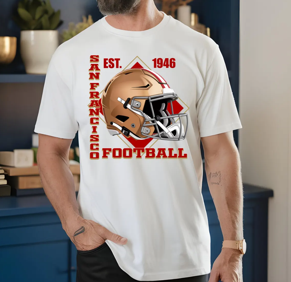 San Francisco Football T-Shirt Established 1946, Football Helmet Graphic, Fan Apparel, Team Pride