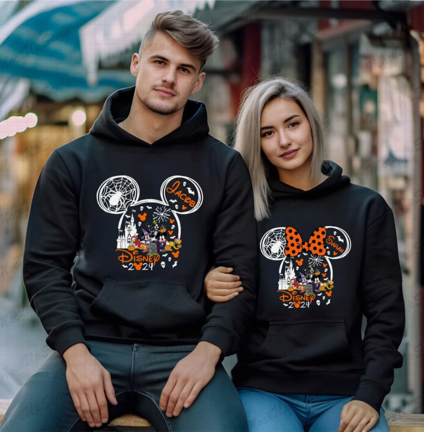 Personalised Disney Halloween Hoodie, Disneyland Mickey Minnie Family Tour Top