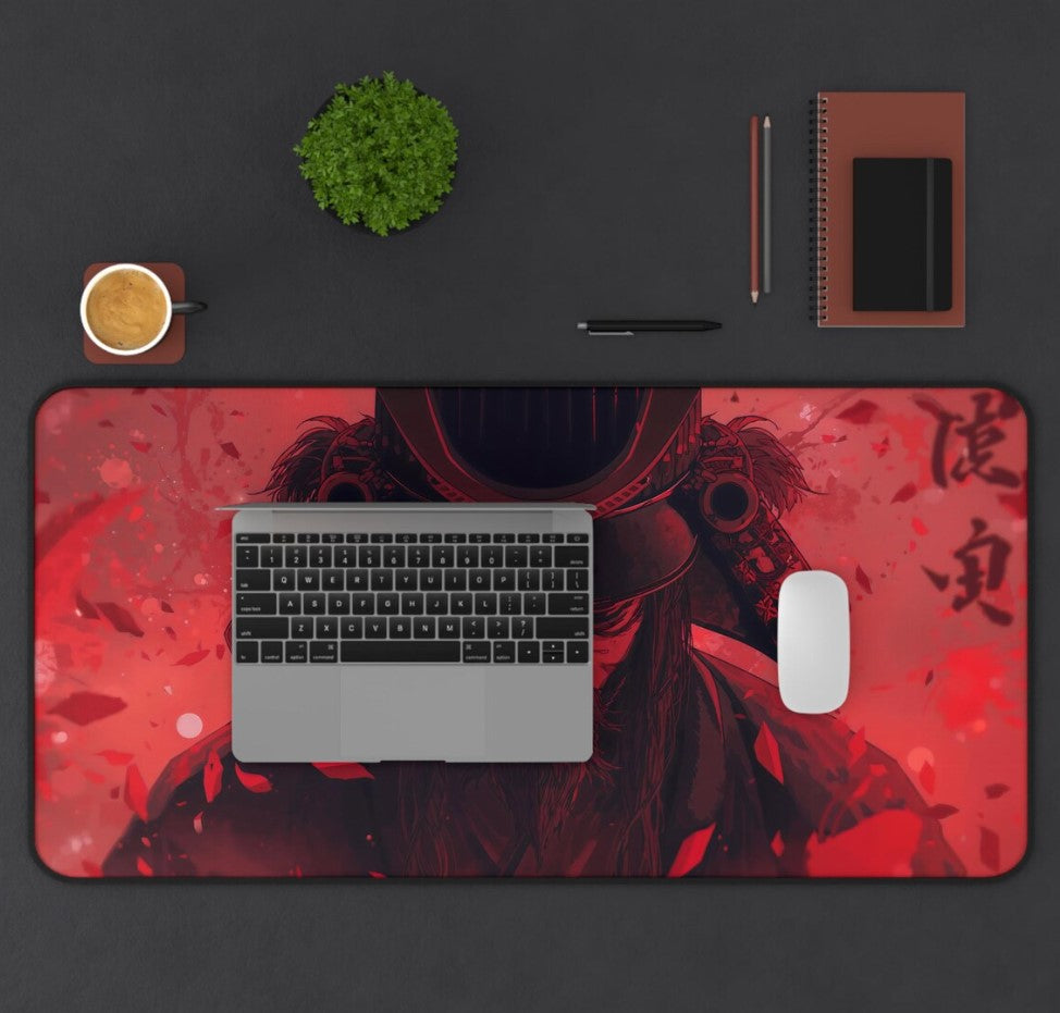 Crimson Samurai Gaming Mouse Pad: Extended Desk Mat, Red Design,Choose Size