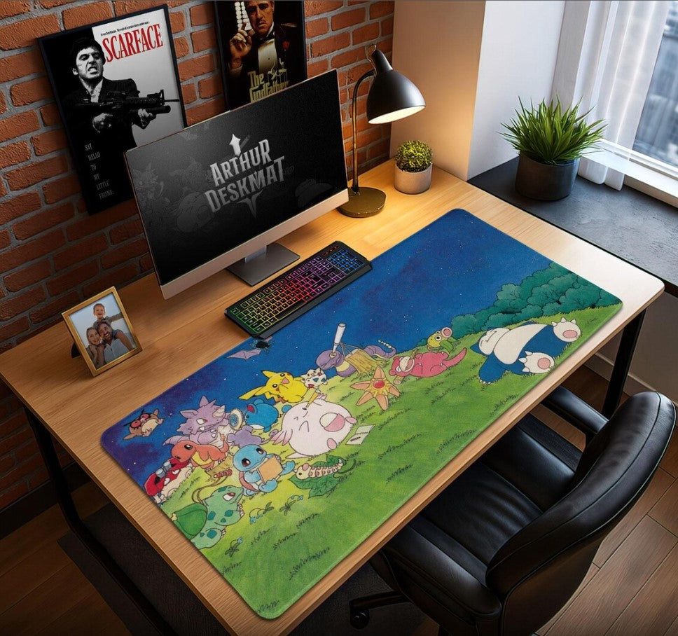 Pokemon Night Sky Mouse Pad - Pikachu Snorlax Squirtle Clefairy Anime Gaming Desk Mat, Kawaii Desk Decor Gift,Choose Size