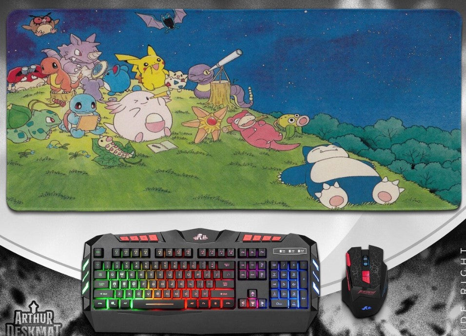 Pokemon Night Sky Mouse Pad - Pikachu Snorlax Squirtle Clefairy Anime Gaming Desk Mat, Kawaii Desk Decor Gift,Choose Size
