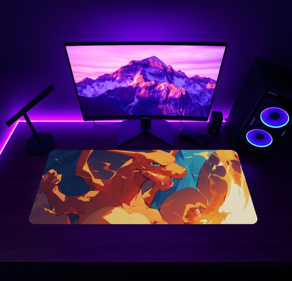 Gaming Desk Mats, Gamer Mouse Pad, Computer Gaming Accessories, Desk Decor, Gaming Setup Gift, Japanese, Fire Pokemon,,Choose Size