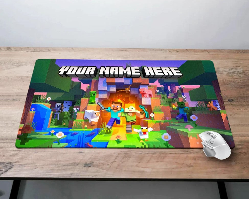 Custom Minecraft Mouse Pad Gaming Desk Mat Play Mat desk pad Extended Mouse pad Game Kids Personalized Gift Computer Room, Choose Size