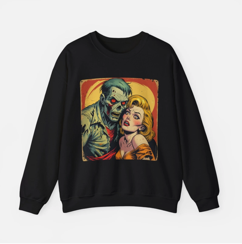 Retro Zombie Couple Halloween Gift Vintage Horror Graphic Unisex Sweatshirt