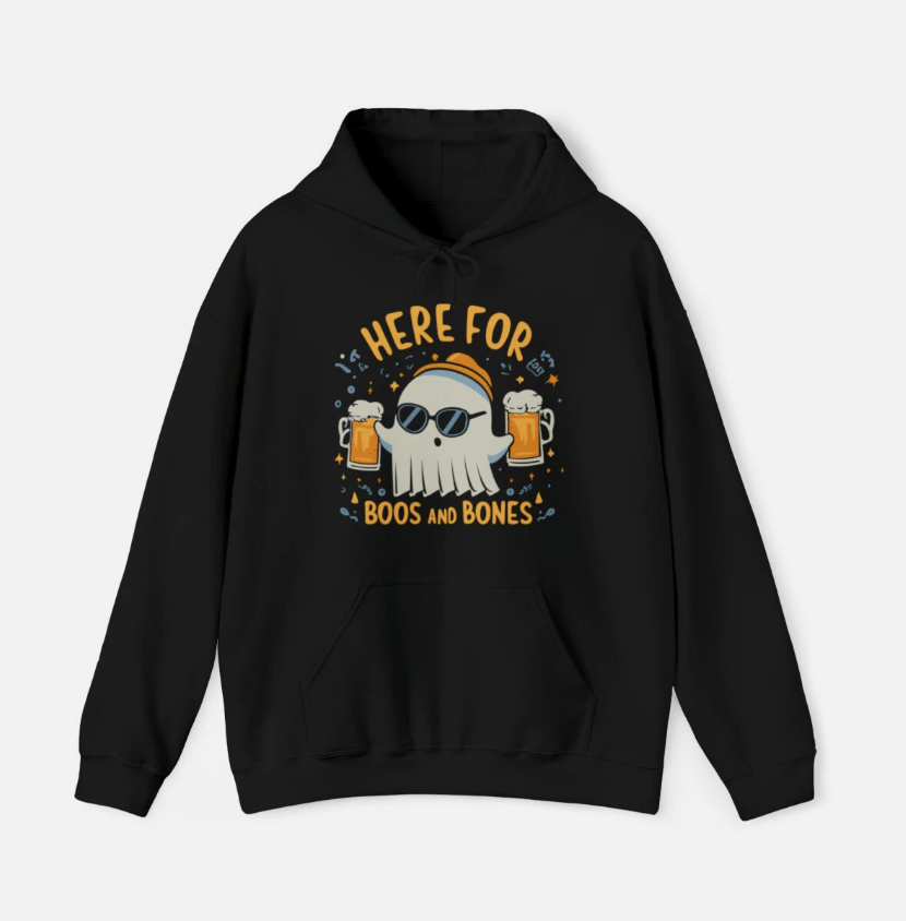 Here For Boos And Bones Halloween Graphic Hoodie