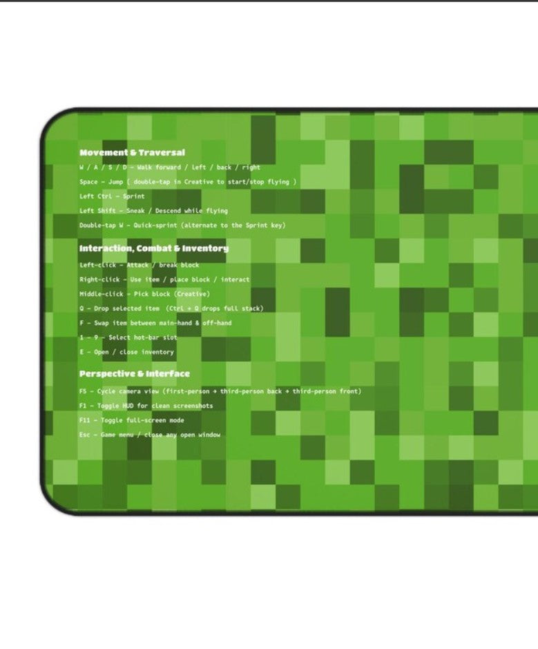 Gaming Desk Mat - Perfect for Gamers, Works with Minecraft, Console Decor, Mouse Pad Alternative, Choose Size