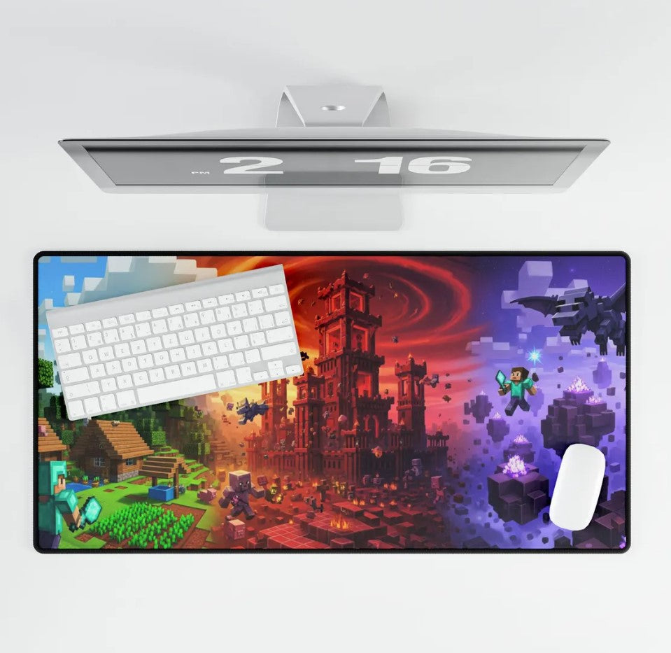 Minecraft Desk Mat - Gamer's Mouse Pad, Office Decor, Fun Gift for Kids, Video Game Accessory, Computer Desk Pad, Creative Workspace, Choose Size