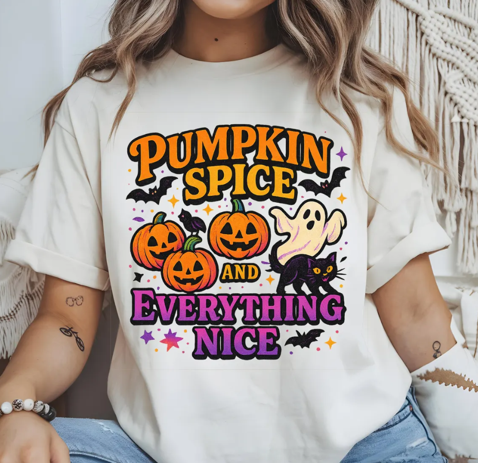Pumpkin Spice T-Shirt, Halloween Tee, Fall Season Shirt, Spooky Season Apparel, Black Cat Ghost, Retro Halloween