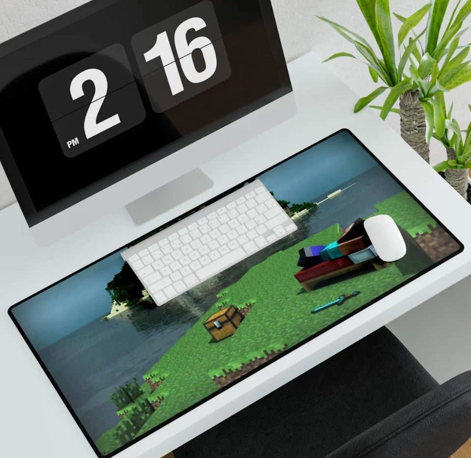 Minecraft Steve Resting - Desk Mat Gaming Accessories, Office Decor, Unique Gift, Computer Mouse Pad, Creative Workstation, Choose Size