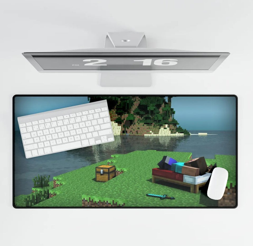 Minecraft Steve Resting - Desk Mat Gaming Accessories, Office Decor, Unique Gift, Computer Mouse Pad, Creative Workstation, Choose Size