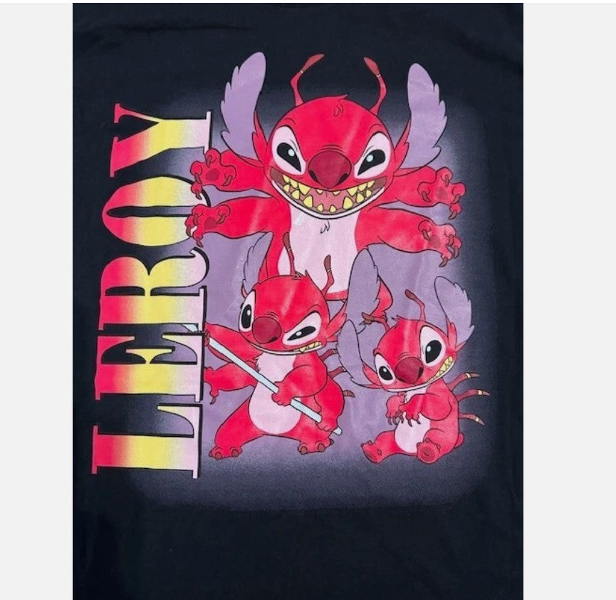 Disney Stitch Leroy Red Black Adult Medium M Cotton T Shirt Hard to Find Rare