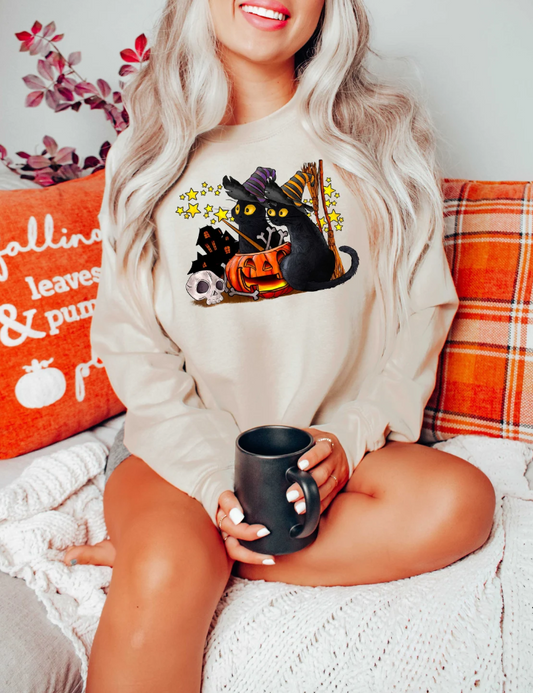 Halloween Sweatshirt,Cat Sweatshirt,Ghost Shirt,Halloween Sweater,Cool Halloween Cat Shirt,Cat Lover Tshirt,Black Cat Shirt