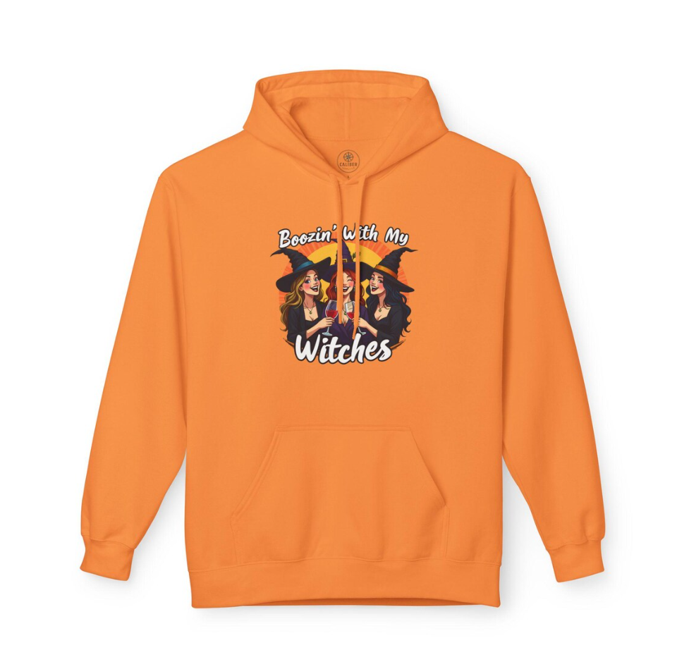 Boozin' With My Witches Hoodie Funny Halloween Sweatshirt for Spooky Season Sippin & Witchy Wine Nights