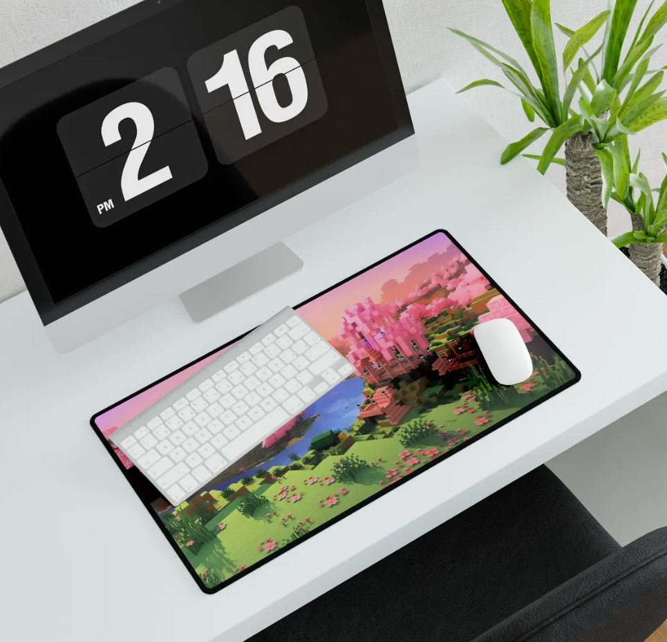 Minecraft Sakura Blossom Desk Mat, Gaming Desk Protector, Mouse Pad for Gamers, Office Decor, Spring Themed Gift, Choose Size