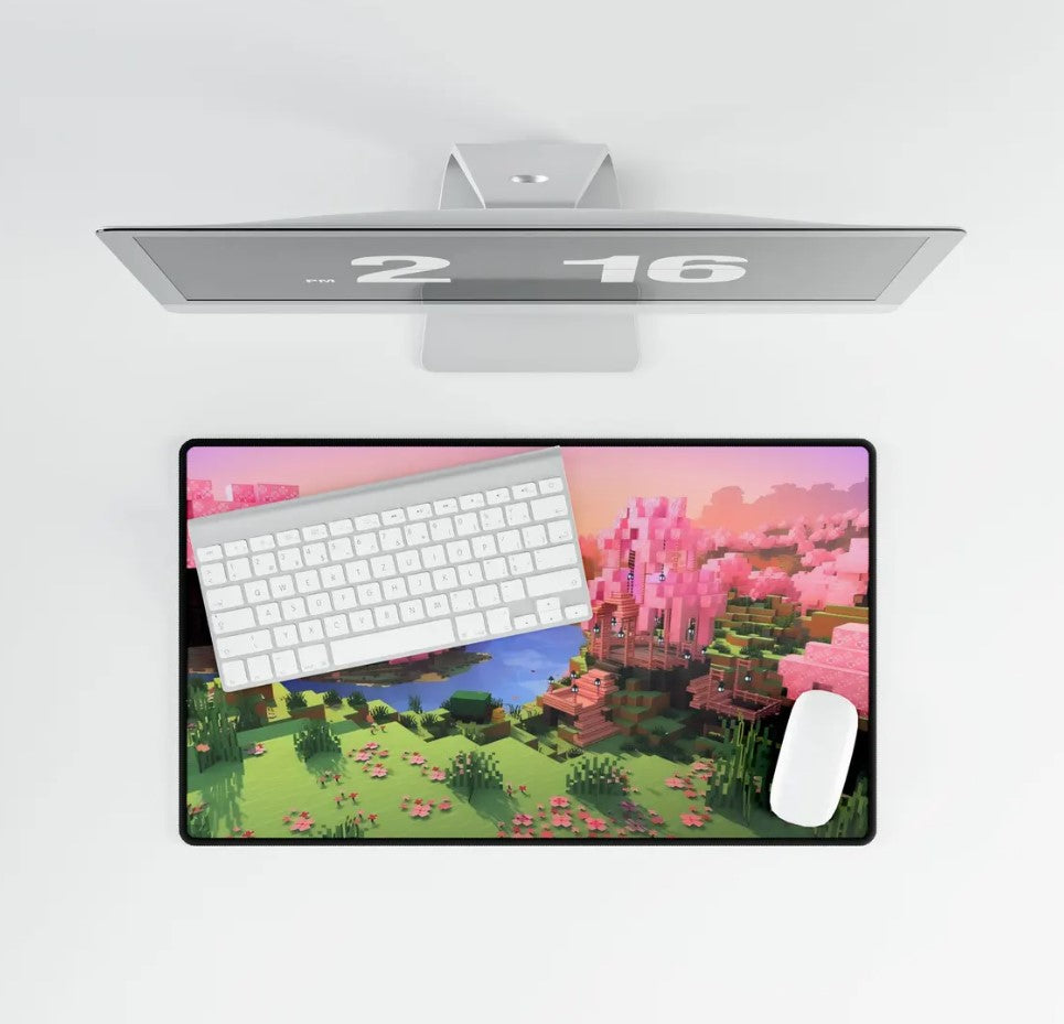 Minecraft Sakura Blossom Desk Mat, Gaming Desk Protector, Mouse Pad for Gamers, Office Decor, Spring Themed Gift, Choose Size