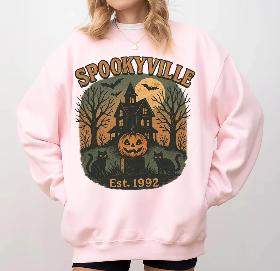 Custom Retro Halloween SPOOKYVILLI Mash Sweatshirt, Halloweentown Est 1992 Sweatshirt, Halloween Aesthetic, Vintage Halloween Sweatshirt