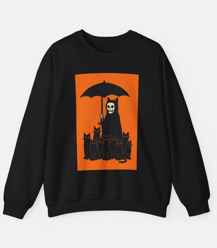 Spooky Cat Halloween Cozy Gift Graphic Crewneck Unisex Sweatshirt