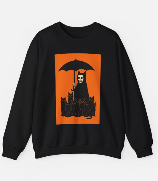 Spooky Cat Halloween Cozy Gift Graphic Crewneck Unisex Sweatshirt