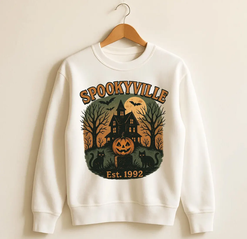 Custom Retro Halloween SPOOKYVILLI Mash Sweatshirt, Halloweentown Est 1992 Sweatshirt, Halloween Aesthetic, Vintage Halloween Sweatshirt