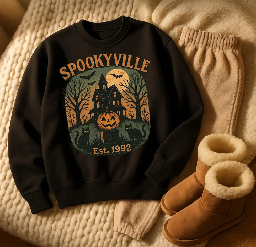 Custom Retro Halloween SPOOKYVILLI Mash Sweatshirt, Halloweentown Est 1992 Sweatshirt, Halloween Aesthetic, Vintage Halloween Sweatshirt