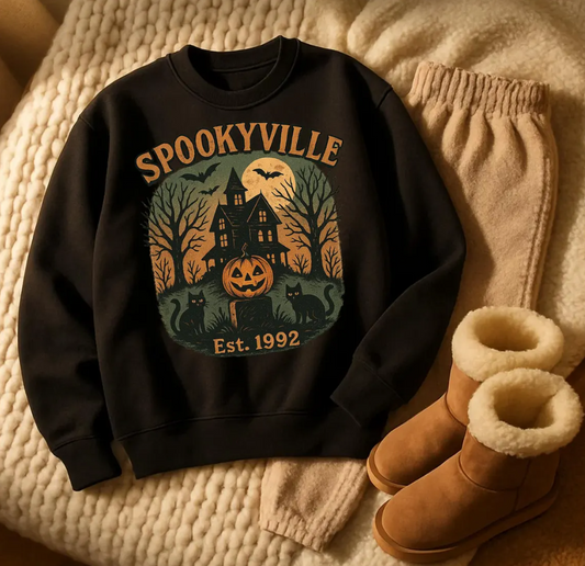 Custom Retro Halloween SPOOKYVILLI Mash Sweatshirt, Halloweentown Est 1992 Sweatshirt, Halloween Aesthetic, Vintage Halloween Sweatshirt