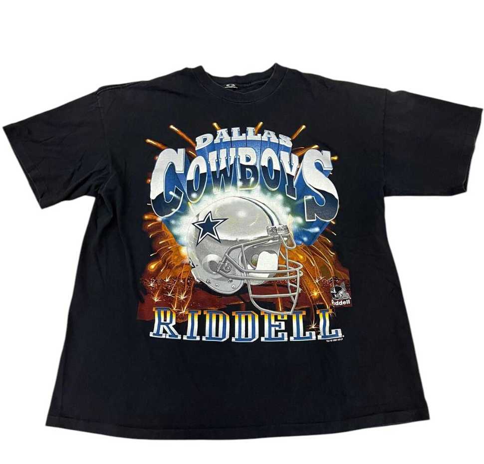 Vintage Dallas Cowboys Riddell 1997 Helmet T-shirt Fireworks NFL Football 90s