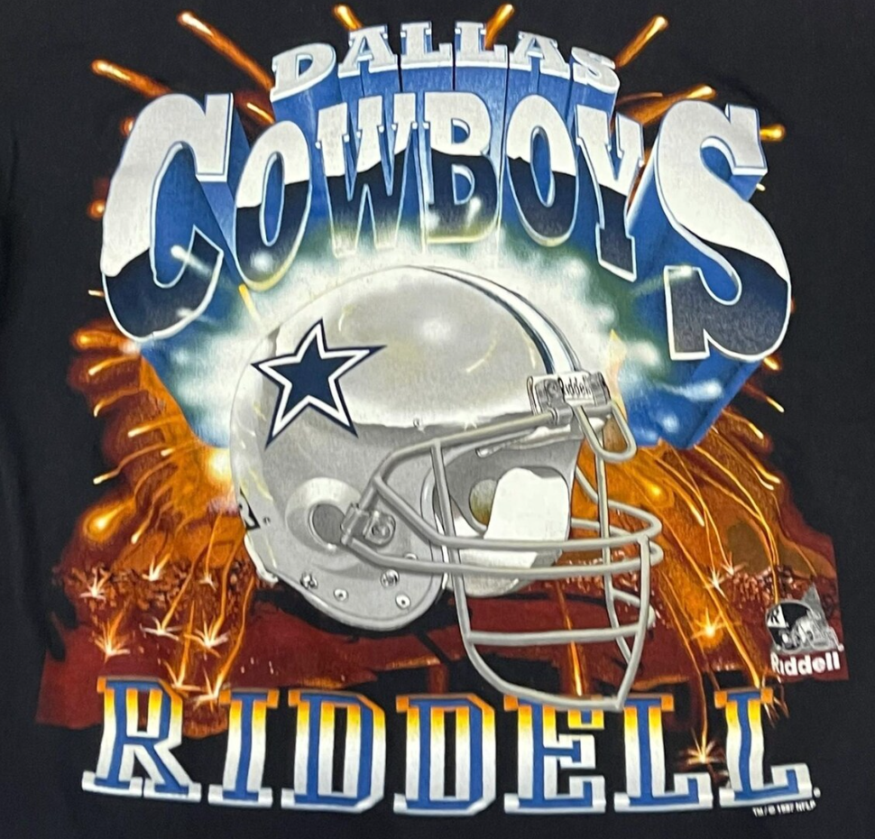Vintage Dallas Cowboys Riddell 1997 Helmet T-shirt Fireworks NFL Football 90s