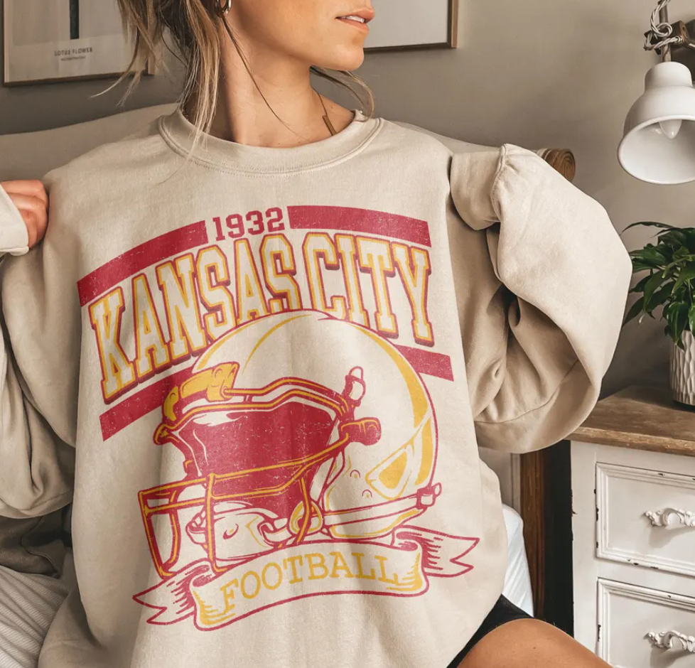 Vintage 90s Style Kansas City Football Sweatshirt, Game Day Shirt, Kansas City Team Football Shirt, Sunday Kansas City, Kansas City Football