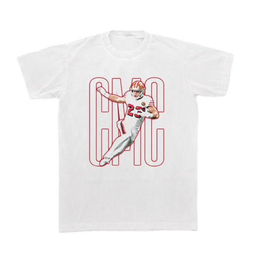 Christian McCaffrey CMC Oversized Bootleg NFL Tee, San Francisco 49ers Throwback Vintage runningback shirt, 2024 MVP t-shirt, trendy gift!