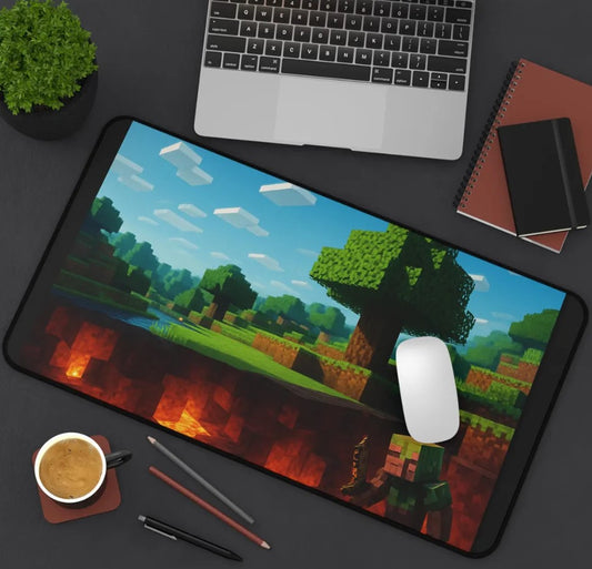 Gamer Desk Mat, Minecraft Inspired Desk Mat, Colourful Gaming Accessory, Gamer Gift, Office Decor, Desk Pad, Gaming Mouse Pad, Choose Size