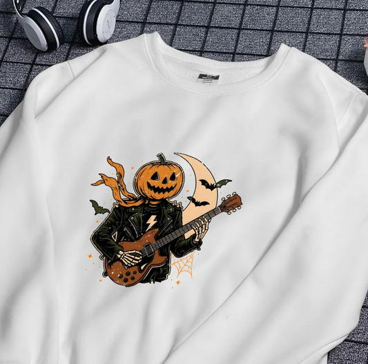 Skeleton Guitar Halloween Sweatshirt Pumpkin Halloween Shirt Spooky Season Shirt Halloween Character Shirt Horror Fall Shirt Halloween Gifts