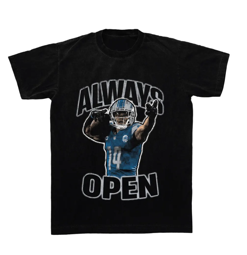 Amon-Ra St. Brown Always Open Oversized Bootleg Lions Tee, The Sun God Throwback Vintage wide receiver shirt, trendy birthday present gift!