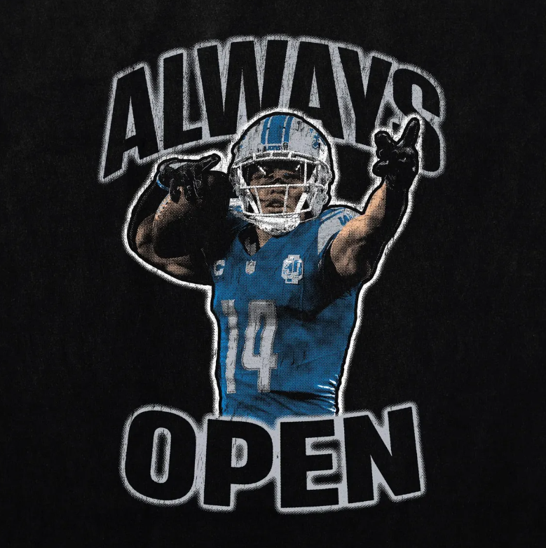 Amon-Ra St. Brown Always Open Oversized Bootleg Lions Tee, The Sun God Throwback Vintage wide receiver shirt, trendy birthday present gift!