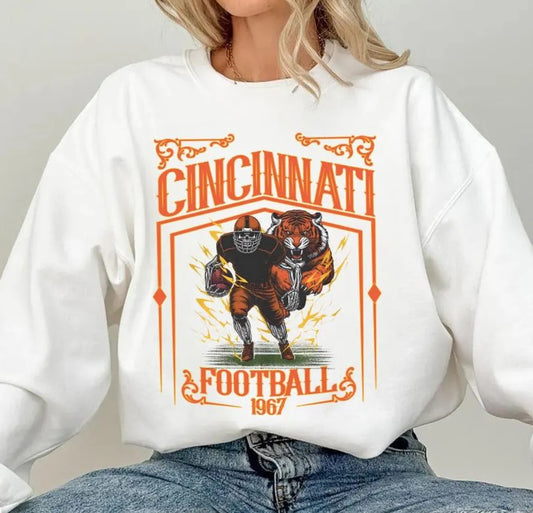 Cincinnati Football Skull Vintage Sweatshirt,Cincinnati Fan Gifts,Football Game Day Sweatshirt,Cincinnati Football Crewneck,Football T-Shirt